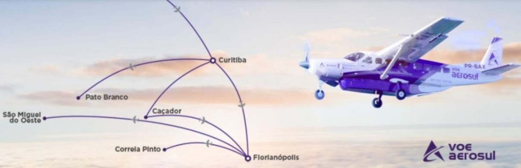  - No site da Aerosul, a rota Correia Pinto - Florianópolis já é exibida