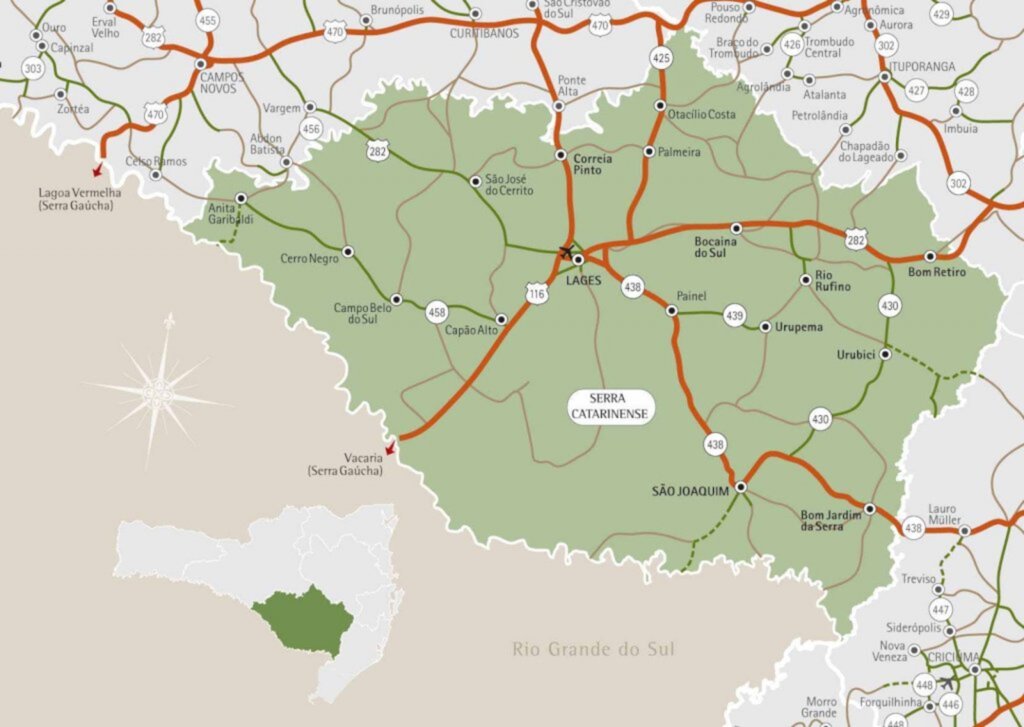  - Mapa mostra trecho a ser pavimentado entre Palmeira e Correia Pinto