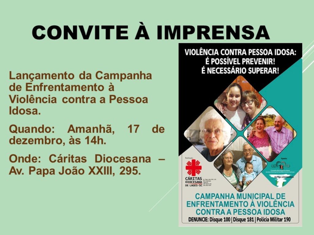 Cáritas lança Campanha de enfrentamento à violência contra a pessoa idosa