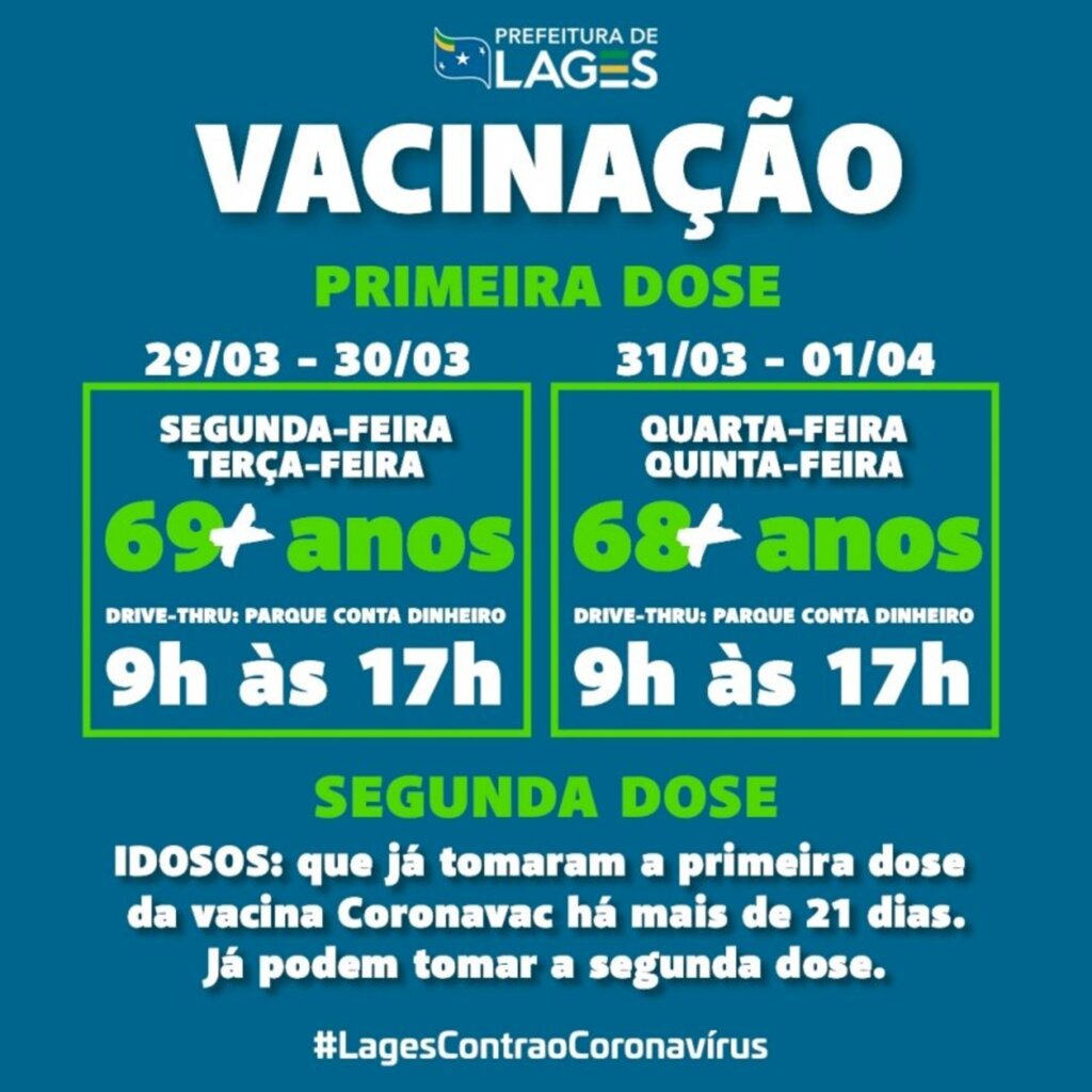 Prefeitura de Lages amplia vacinação do público idoso e de profissionais da saúde