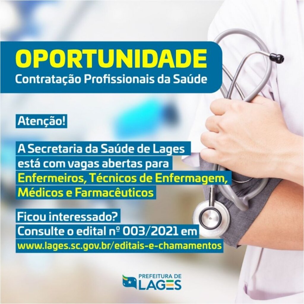 Prefeitura de Lages abre edital para contratação emergencial de profissionais de saúde