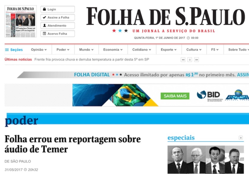 Folha' faz 'mea culpa' sobre áudio e atribui à PGR 'interpretação' para incriminar Temer