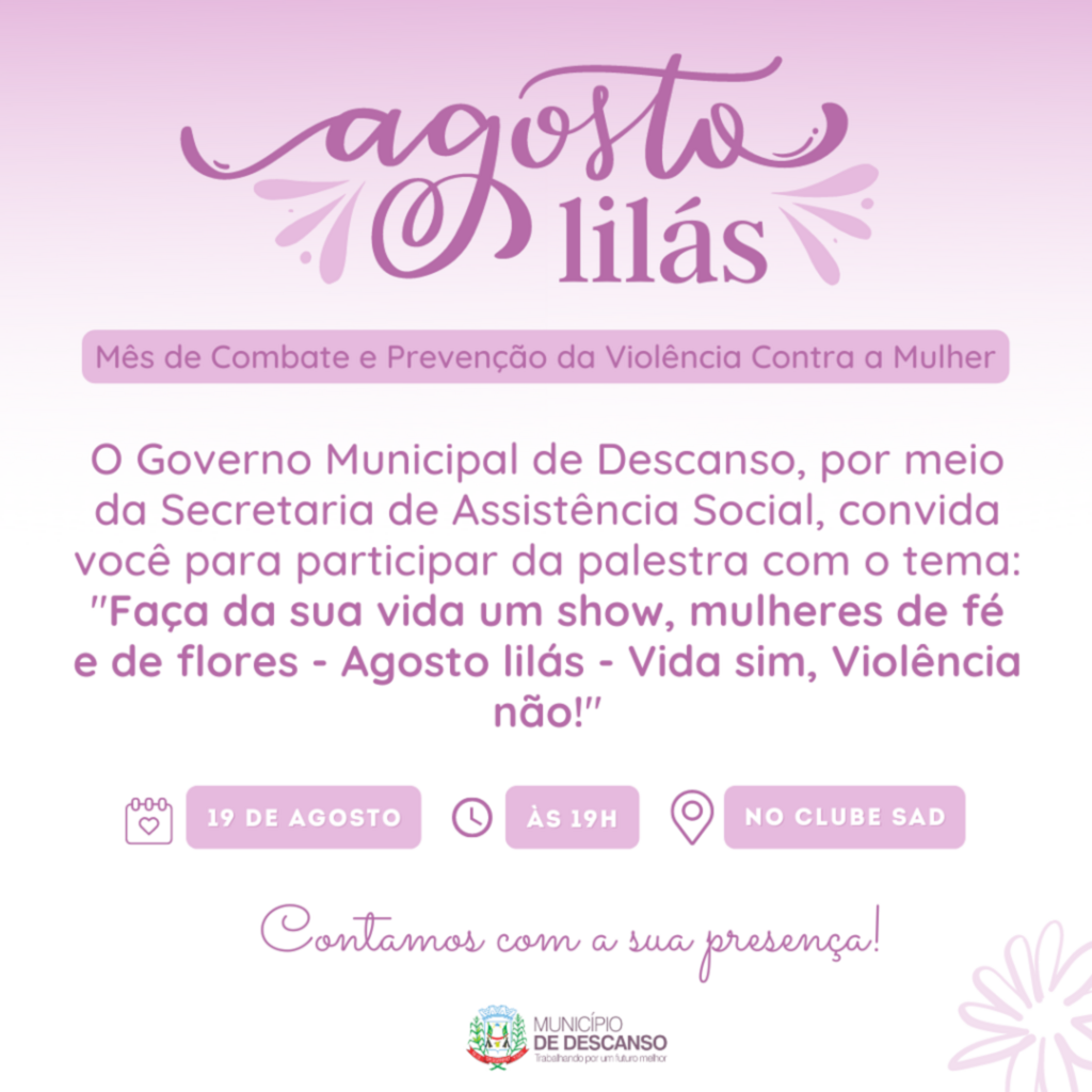 Descanso terá evento em alusão ao Agosto Lilás