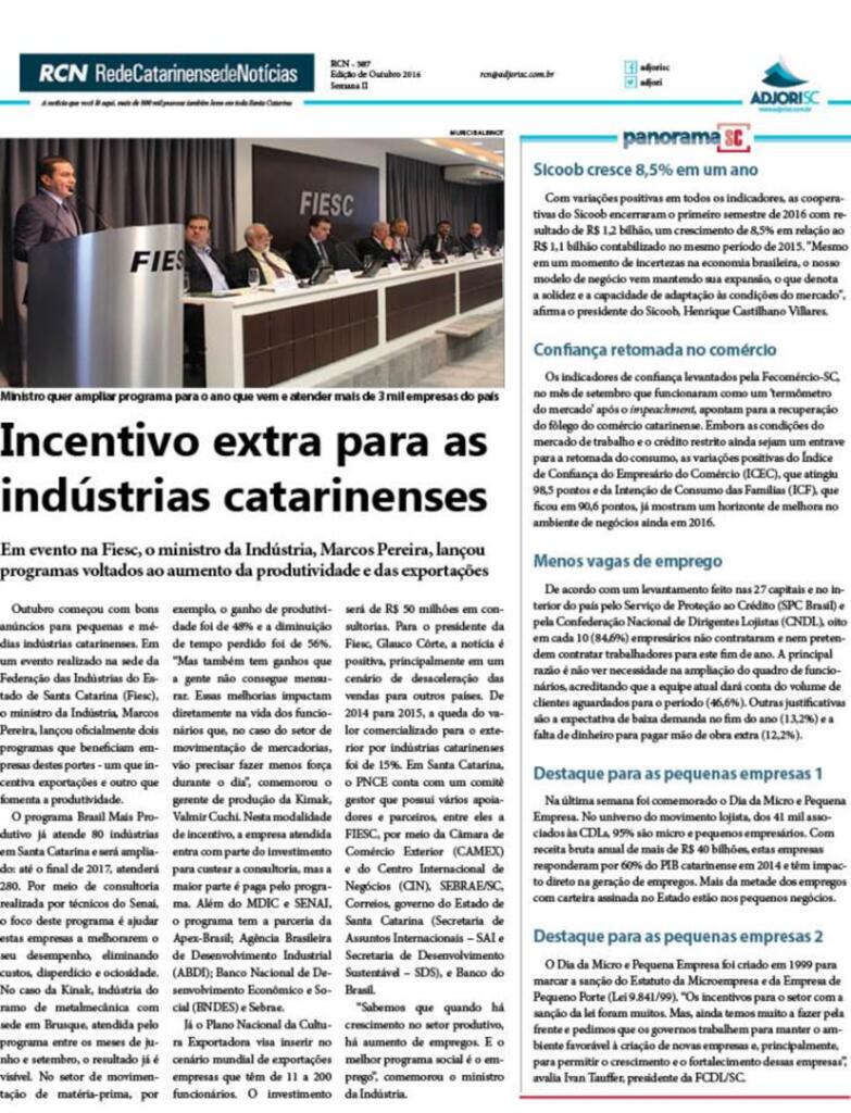 Edição de 13 de outubro: Incentivo extra para as indústrias catarinenses