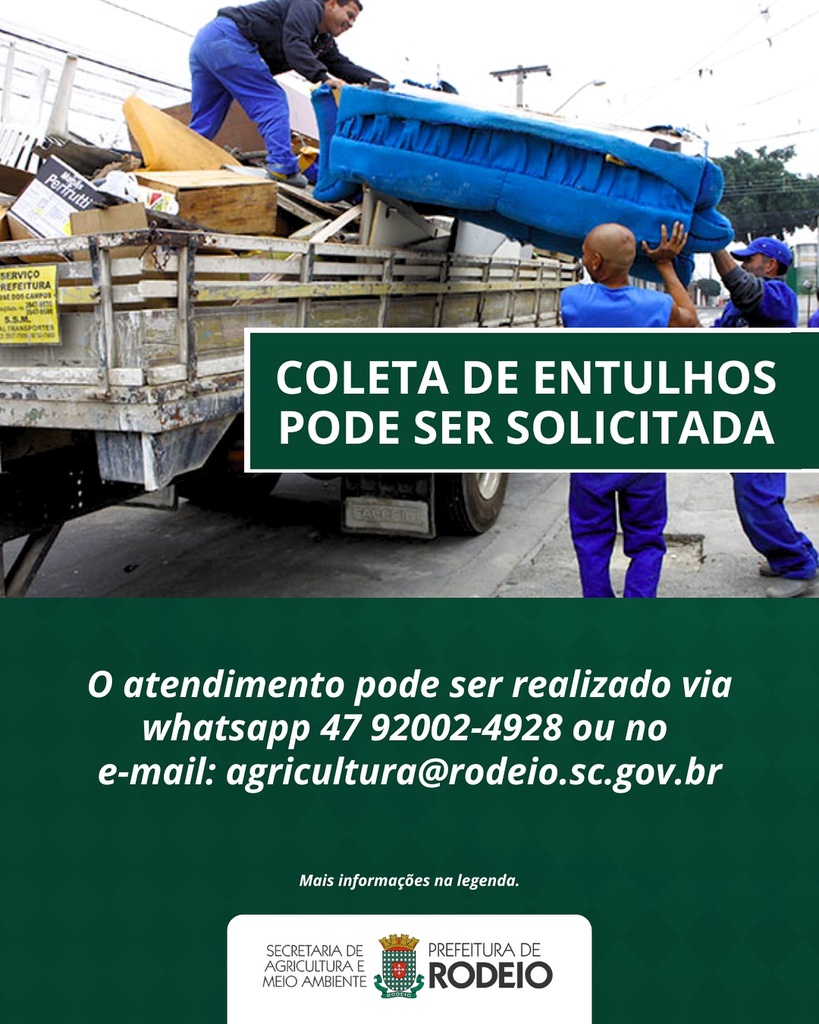 COLETA DE ENTULHOS DISPONÍVEL MEDIANTE AGENDAMENTO