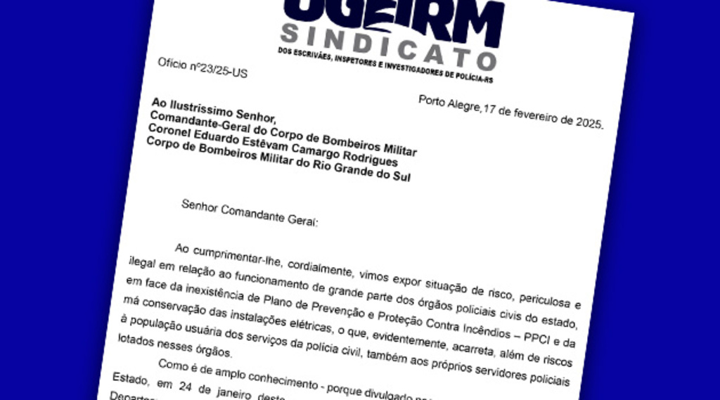 Divulgação UGEIRM - Documento foi enviado para comando do Corpo de Bombeiros