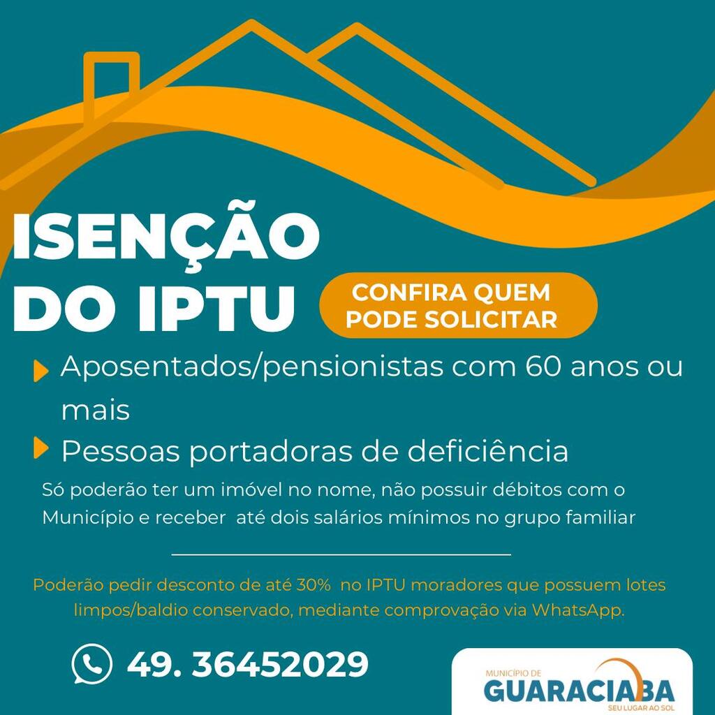 Prazo para isenção ou redução do IPTU é até sexta-feira em Guaraciaba