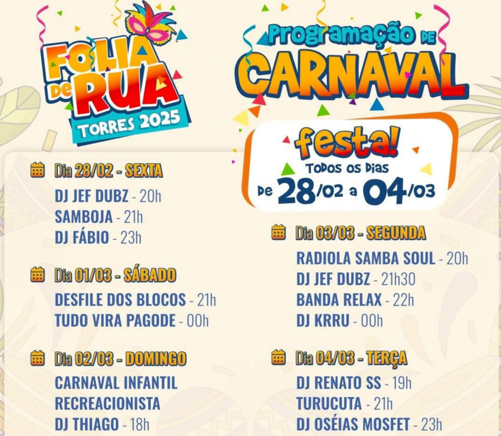 TORRES: CARNAVAL DE RUA SERÁ UM DOS MAIS ANIMADOS DO LITORAL NORTE GAÚCHO