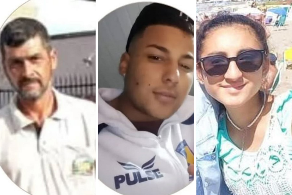Foto: Reprodução - As vítimas: Jair Dornelles Santiago, 46 anos (à esq.), Bernardo de Freitas Duarte, 19, e Emilia Iglesias, 13 anos