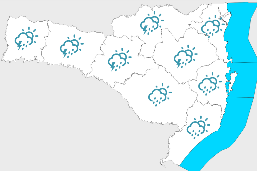 Imagem divulgação Defesa Civil - Litoral Sul de SC terá semana chuvosa com risco de temporais e alagamentos