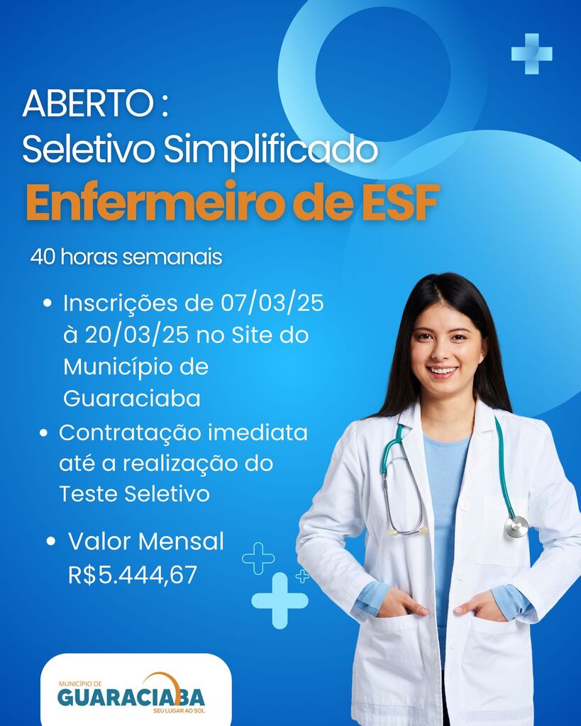 Municipalidade abre Seletivo Simplificado para cargo de enfermeiro de ESF