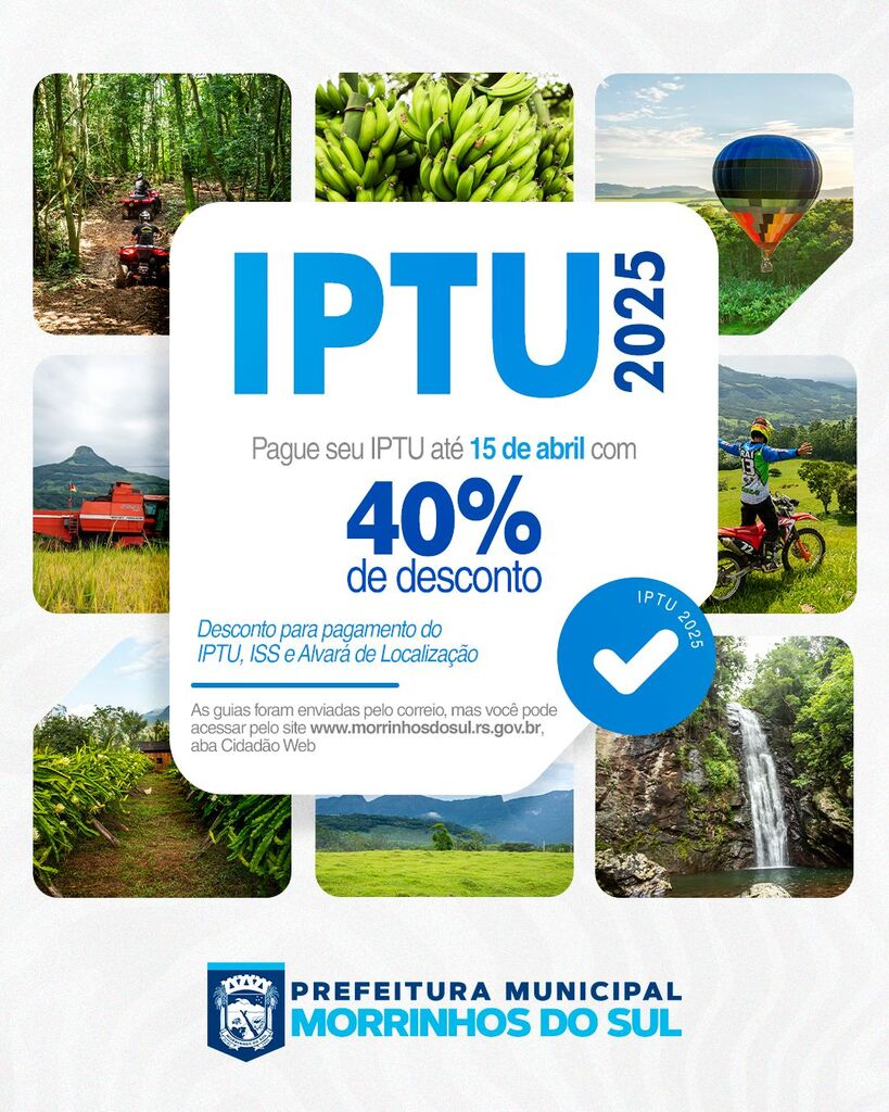 MORRINHOS DO SUL OFERECE 40% DE DESCONTO PARA QUEM PAGAR IPTU ATÉ 15 DE ABRIL