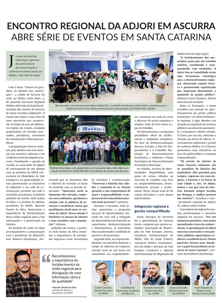 ENCONTRO REGIONAL DA ADJORI EM ASCURRA ABRE SÉRIE DE EVENTOS EM SANTA CATARINA