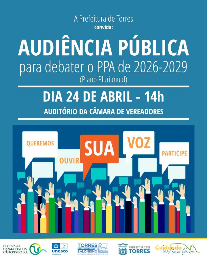 AUDIÊNCIA PÚBLICA NA CÂMARA  DE VEREADORES DE TORRES VAI DEBATER PLANO PLURIANUAL PARA 2026-2029