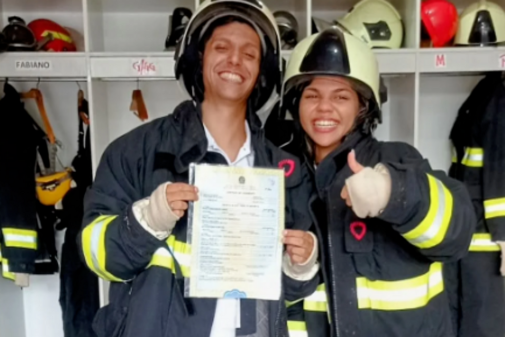 Casal de Santa Maria realiza casamento na sede dos Bombeiros Voluntários de Faxinal do Soturno