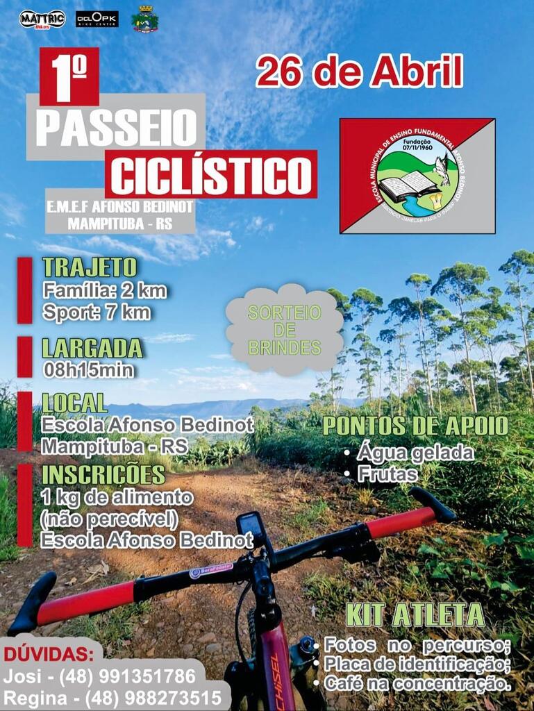 EMEF AFONSO BEDINOT PROMOVE O  1º PASSEIO CICLÍSTICO EM MAMPITUBA
