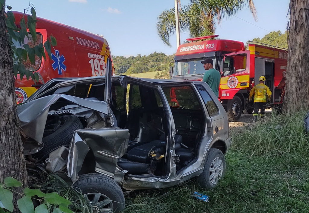Condutora fica ferida após colisão com árvore no Alto Vale