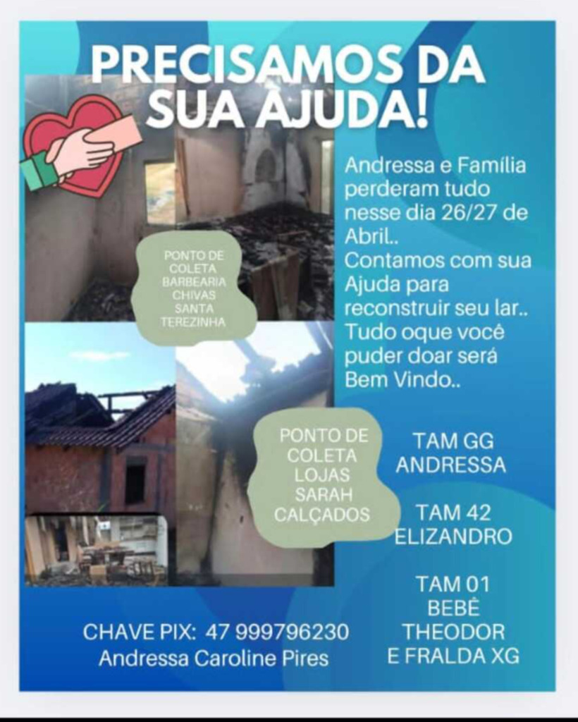 Família perde tudo em incêndio e mobiliza campanha de doações em Santa Terezinha