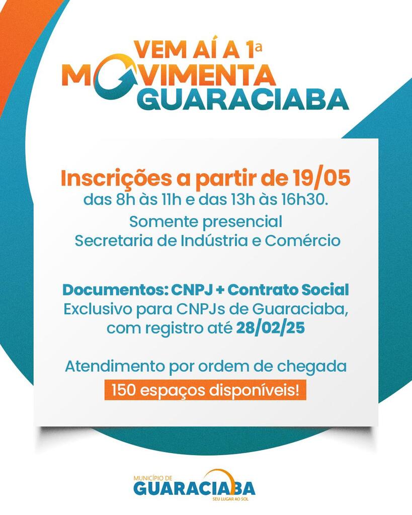 Inscrições para expor na Feira Movimenta Guaraciaba iniciam segunda