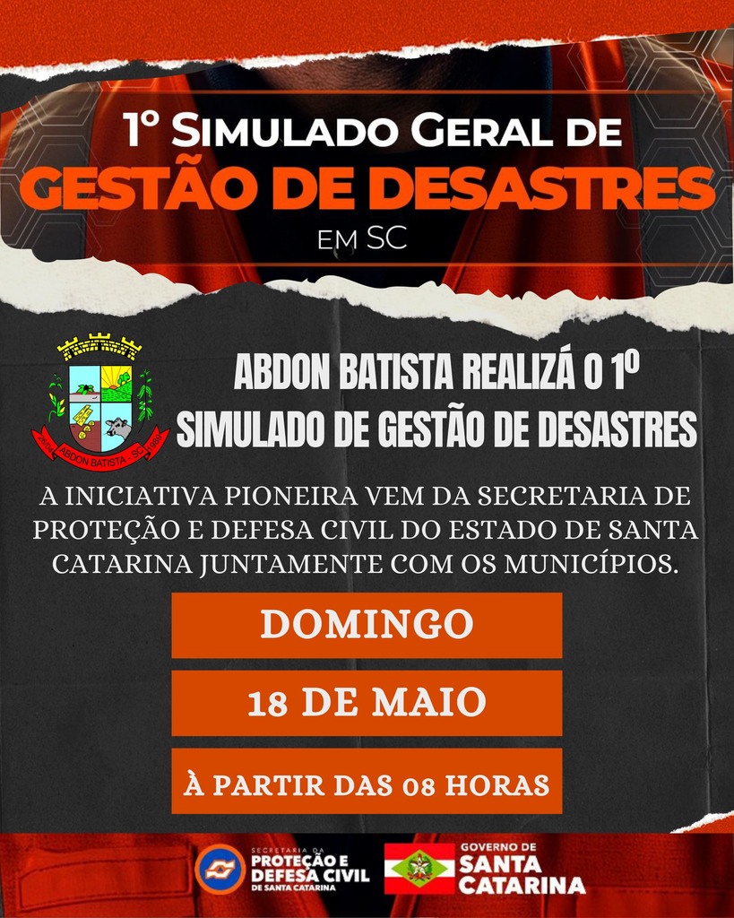 Abdon Batista realizará 1° Simulado de Gestão de Desastres