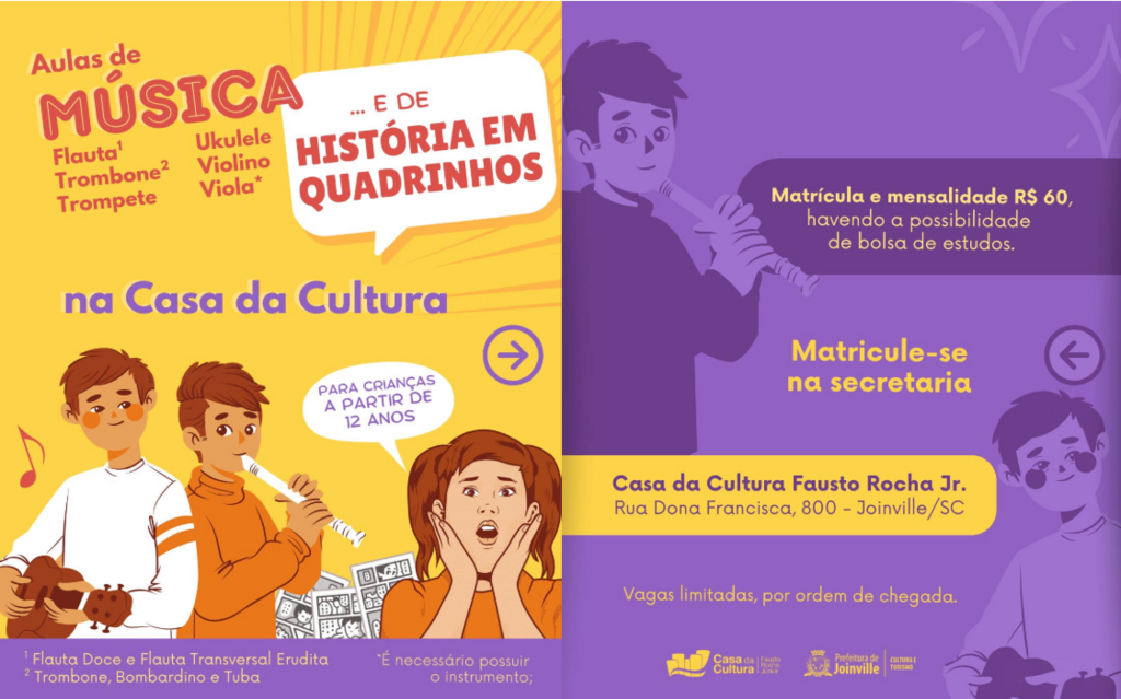 Cursos de música e HQ com vagas remanescentes na Casa de Cultura