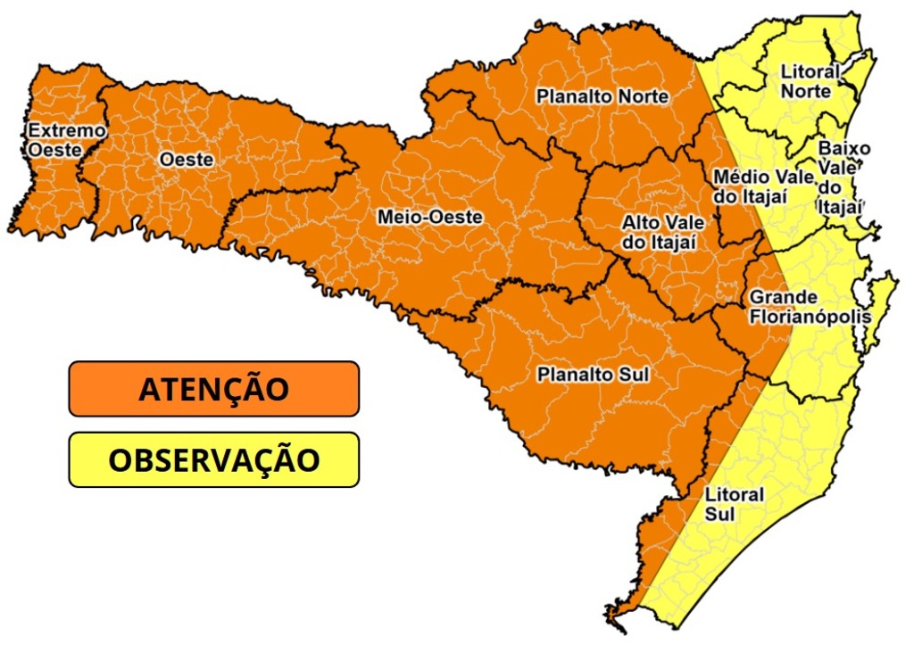 Defesa Civil de SC emite alerta para a possibilidade de temporais entre esta quarta e quinta-feira