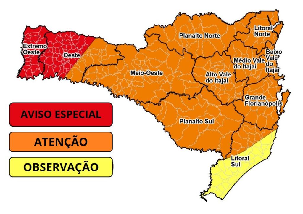 Defesa Civil atualiza alerta e eleva para muito alto o risco de tempestades severas na região