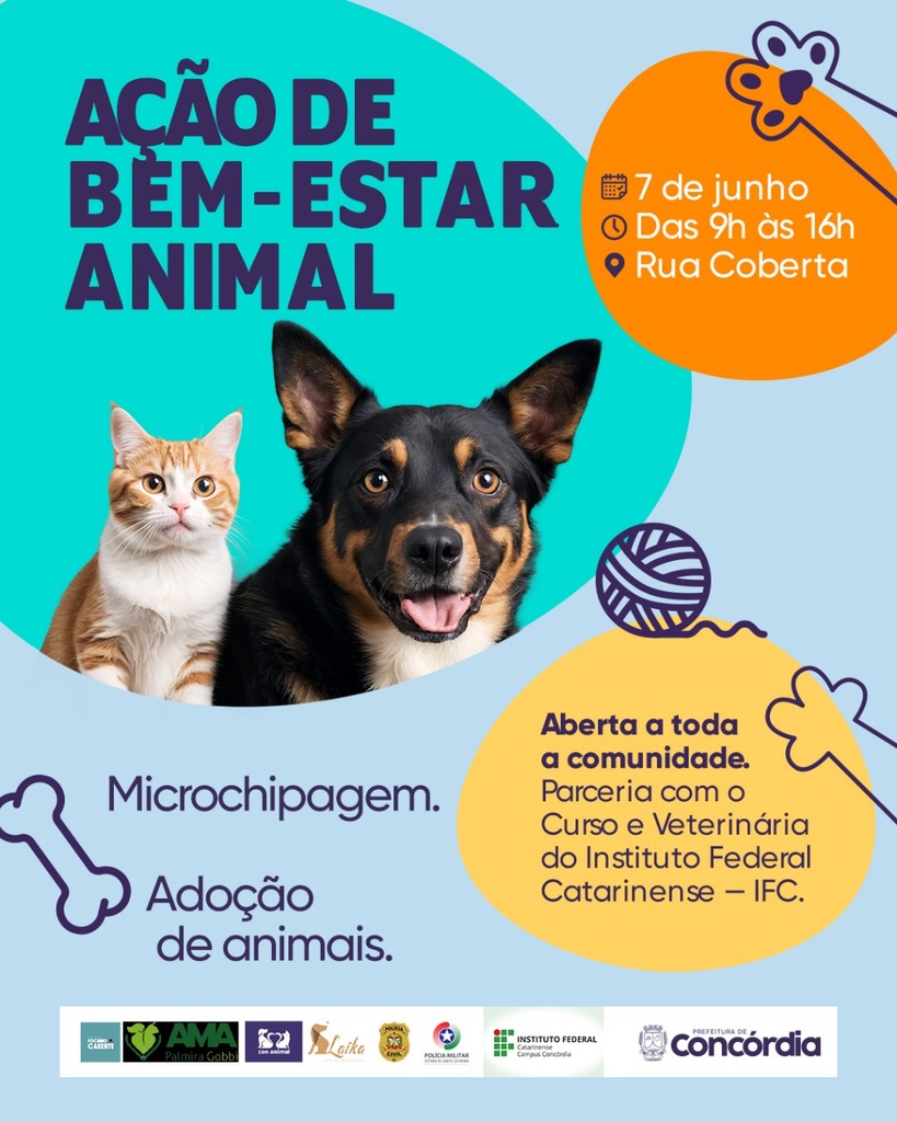 Ação de bem-estar animal microchipagem adoção de animais em Concórdia