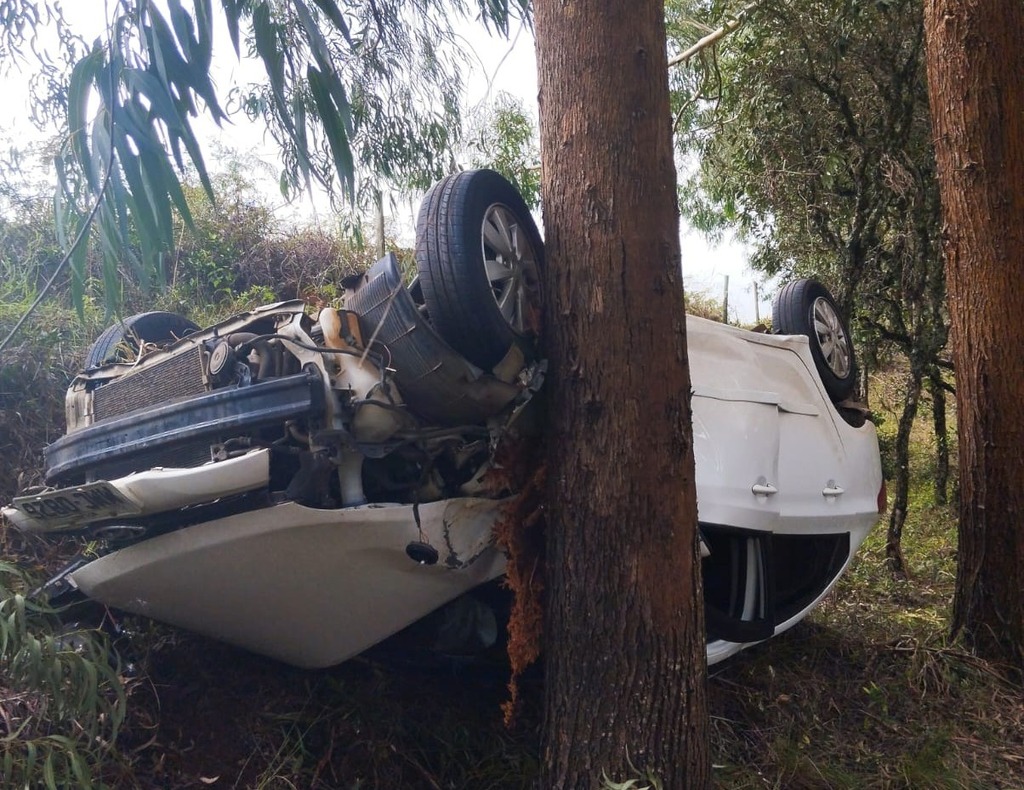 Saída de pista com danos materiais na SC 390 em Capão Alto