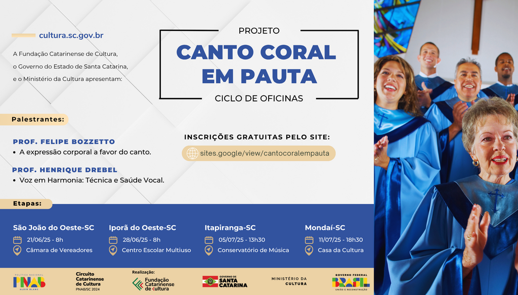 Projeto “Canto Coral em Pauta” leva oficinas de formação cultural gratuitas a municípios da região