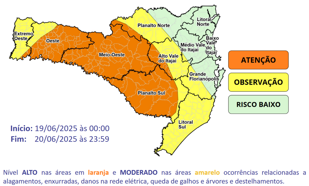 Defesa Civil alerta para a possibilidade de chuva intensa e temporais isolados
