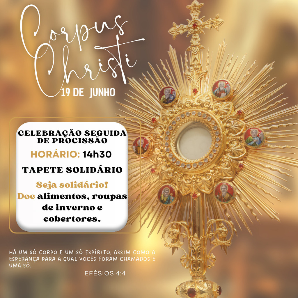 Celebração de Corpus Christi será nesta tarde na Igreja Matriz