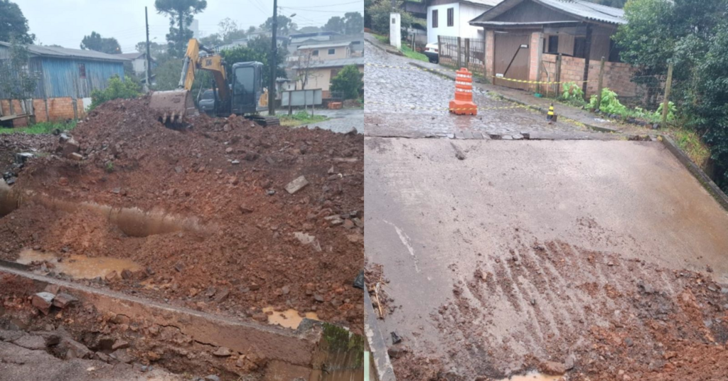 Ponte desaba após chuvas intensas em Ponte Serrada (SC); Defesa Civil inicia operação emergencial