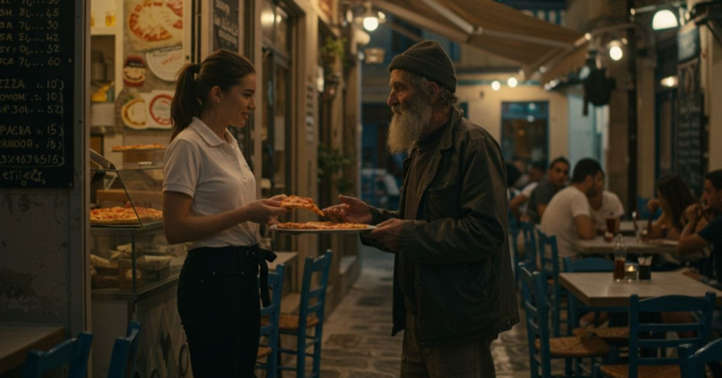 Morador de rua pede restos de pizza e garçonete surpreende com gesto de empatia
