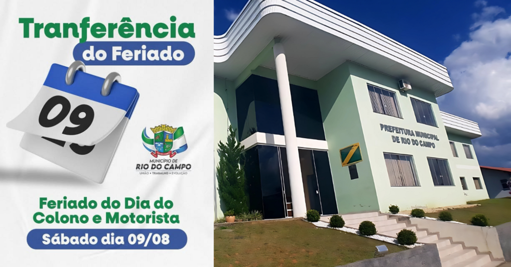 Feriado do Dia do Colono e do Motorista é alterado para o dia 9 de agosto em Rio do Campo