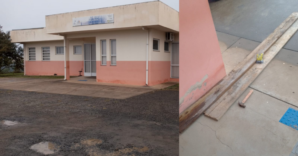 Pai de criança queimada leva tábuas, pregos e martelo e pede o fechamento de posto de saúde em Santa Terezinha em protesto
