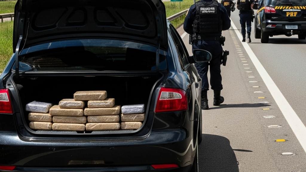 Imagem gerada por IA - ILUSTRATIVA - PRF e PM apreendem 25 quilos de maconha em ação conjunta na BR-101 em Imbituba