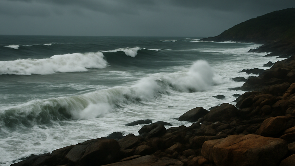 Frio e mar agitado marcam o fim de semana no Litoral Sul