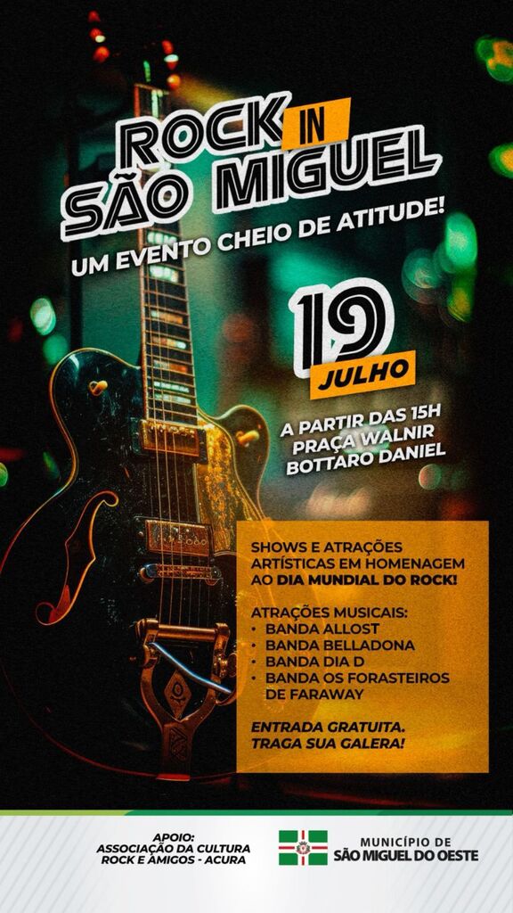 Rock In São Miguel será realizado neste sábado na Praça Walnir Bottaro Daniel