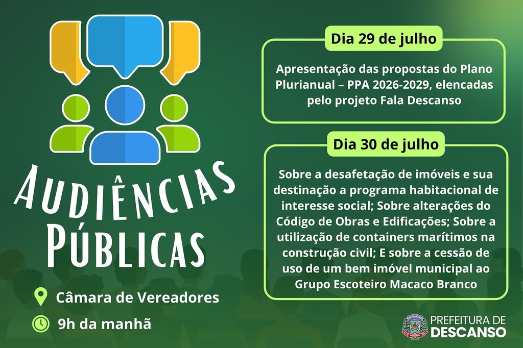 Administração Municipal promove Audiências Públicas nesta semana