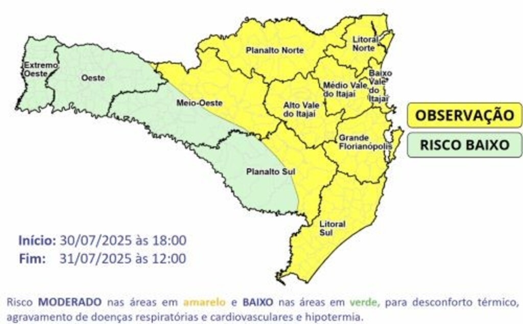 Temperatura em Santa Catarina despenca e registra mínimas próximas de 0°C nesta quinta (31)