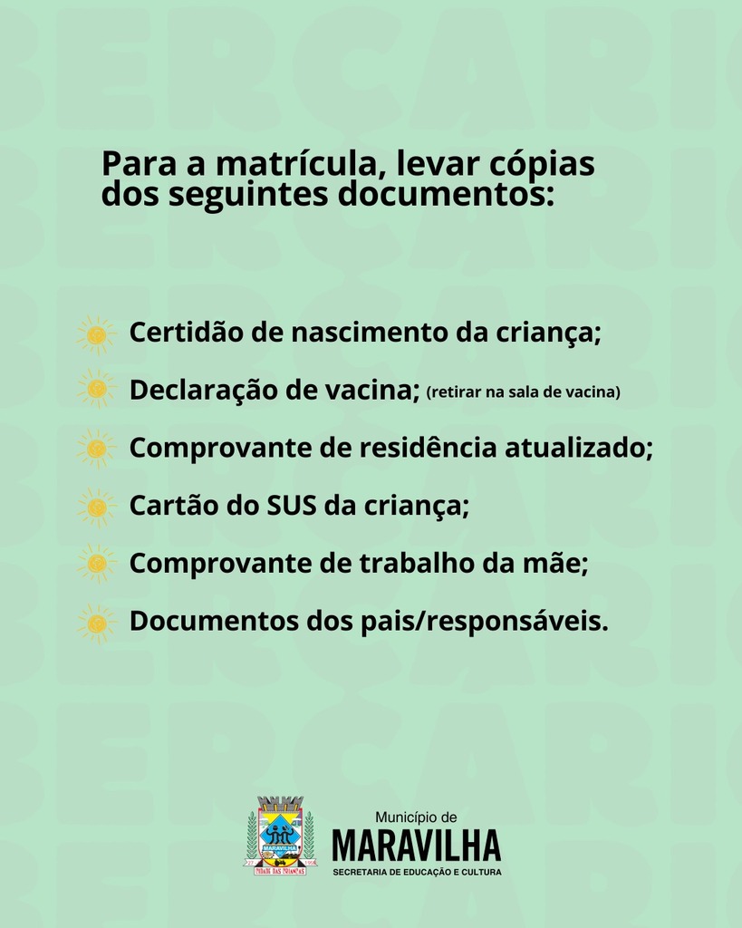 Prefeitura divulga vagas disponíveis para Berçário na Rede Municipal de Ensino