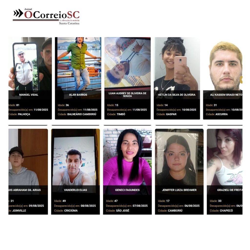 Fotos site https://desaparecidos.pc.sc.gov.br - 