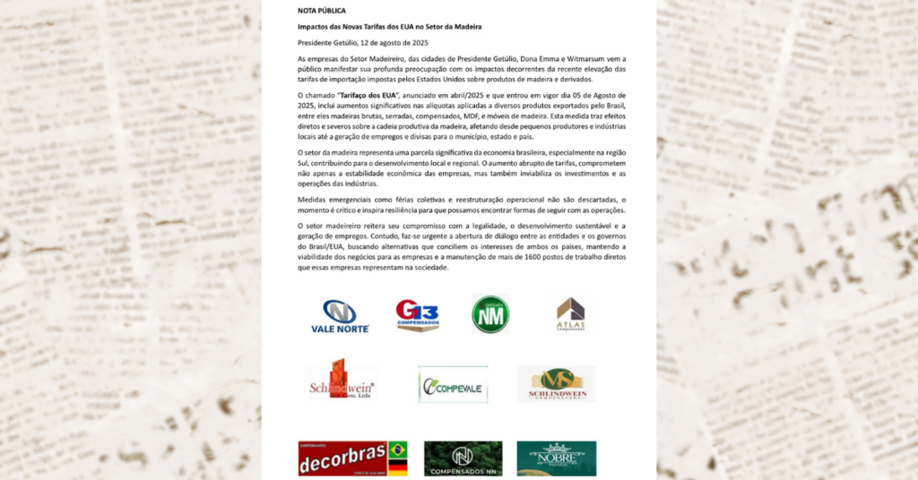 Setor madeireiro do Alto Vale alerta para impactos de novas tarifas dos EUA