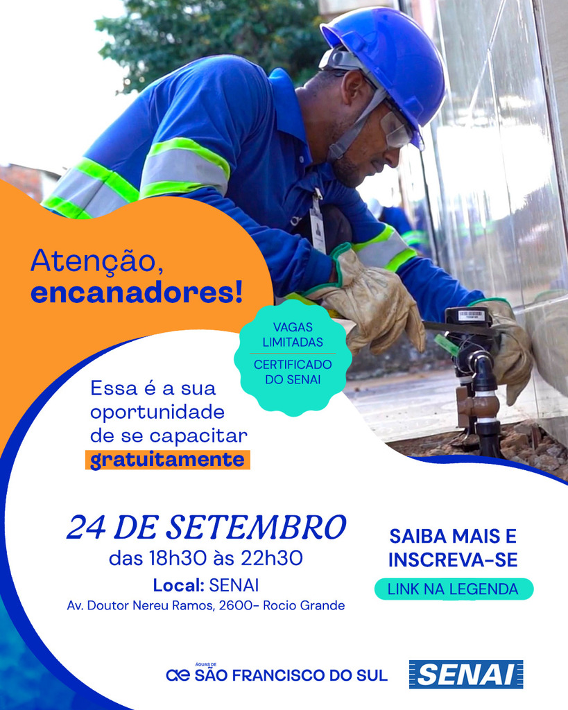 Capacitação gratuita para encanadores em São Francisco do Sul prepara mão de obra para expansão da rede de esgoto