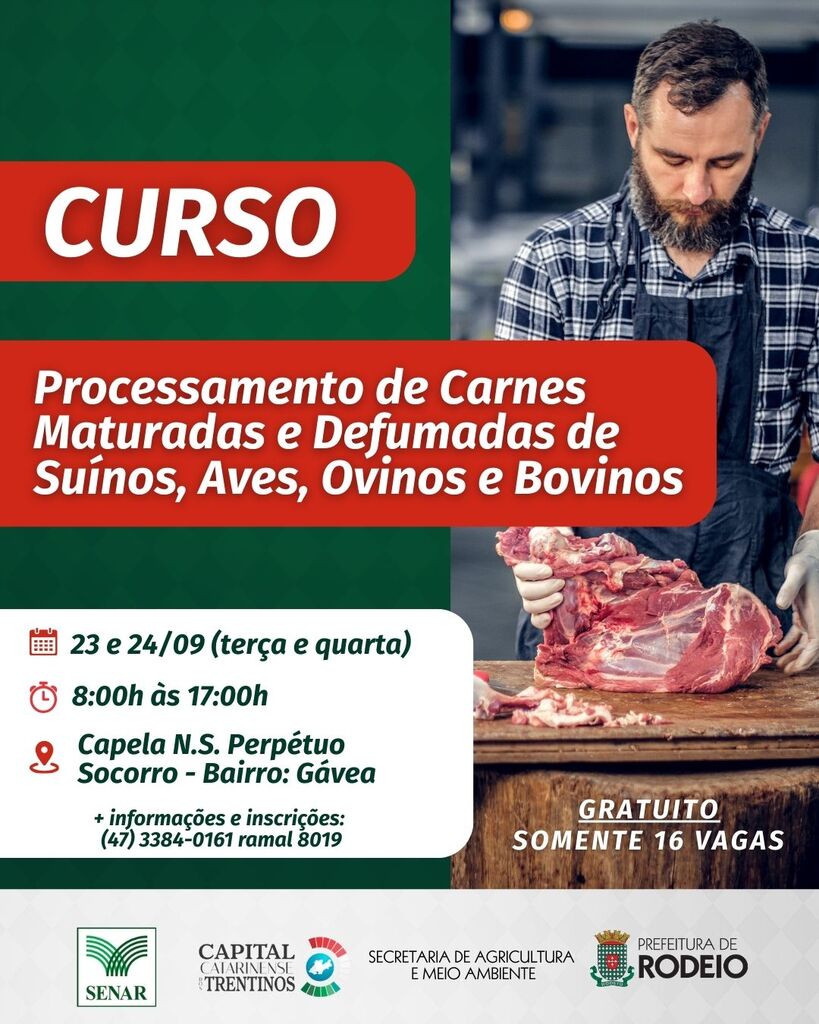CURSO DE PROCESSAMENTO DE CARNES MATURADAS E DEFUMADAS DE SUÍNOS, AVES, OVINOS E BOVINOS
