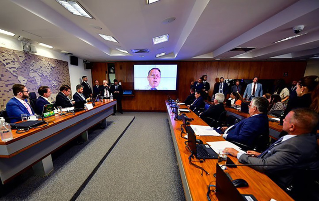 Foto: Saulo Cruz/Agência Senado Fonte: Agência Senado - Tagliaferro (no telão) mora na Itália, de onde falou à comissão.