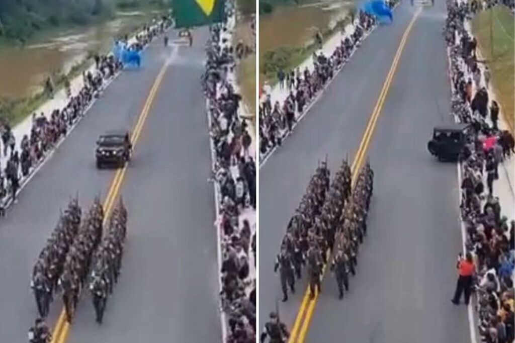 Jipe militar invade calçada em desfile de 7 de setembro e atropela público em Brusque