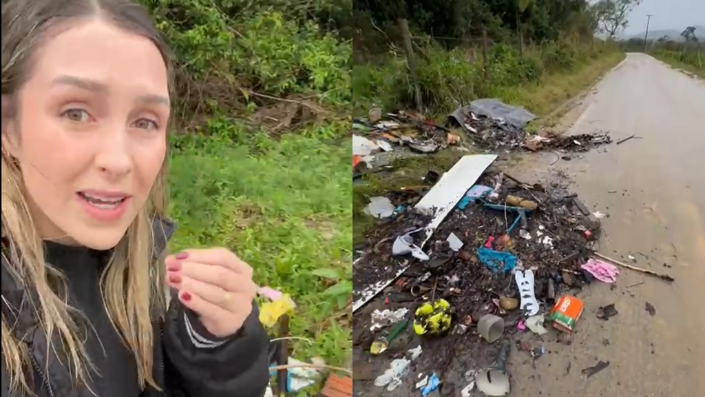 Influenciadora denuncia descarte irregular de lixo em área preservada de Imbituba
