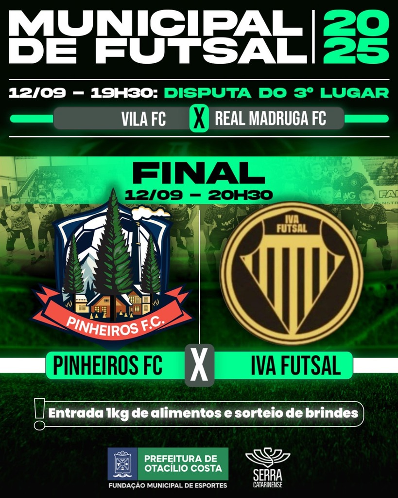 Iva Futsal e Pinheiros decidem o municipal de futsal nesta sexta-feira, 12.